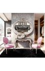 Baroka krēsls Louis XVI Stils rozā samta un sudraba koksne - 12