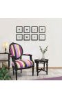 Poltrona barocca Louis XVI Tessuto a righe multicolore e legno nero - 11