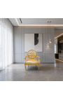 Barockfåtölj Louis XVI stil medaljong guld läder och guld trä - 15