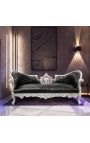 Canapea baroc medalion Napoleon III din piele neagra si lemn argintiu - 13