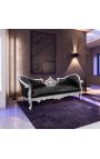 Barok Napoleon III medaljon sofa sort kunstlæder og sølv træ - 14