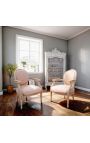 Louis XVI Style nojatuoli beige liinavaatteet ja beige patinoitu puu - 11