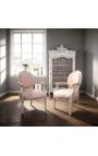 Louis XVI Style Armchair Beige Linen in Beige patinirani les - 10