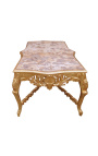 Erittäin suuri ruokapöytä puinen barokkilehtikulta ja beige marmori