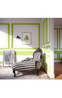 Barokk chaise longue fekete-fehér csíkos szövet fekete fa - 12