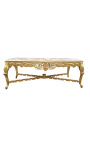 Очень большой обеденный стол из дерева в стиле барокко сусальное золото и бежевый мрамор