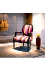 Fotoliu baroc Louis XVI Fabric multicolor dungat și lemn negru - 13