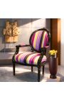 Fotoliu baroc Louis XVI Fabric multicolor dungat și lemn negru - 12