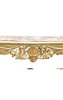 Mesa de comedor muy grande madera barroca hoja de oro y mármol beige
