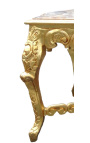 Very large dining table wooden baroque gold leaf and beige marble