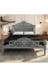 Lit Baroque tissu velours gris et bois laqué gris