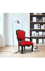 Barocksessel Louis XV Roter Samtgewebe und glänzendes schwarzes Holz - 2