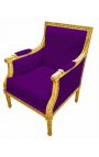 Grandi Bergère poltrona Louis XVI stile velluto viola e legno dorato - 17