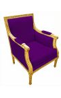 Grande bergère de style Louis XVI velours mauve et bois doré - 18