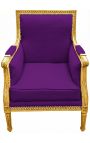 Grande bergère de style Louis XVI velours mauve et bois doré - 1
