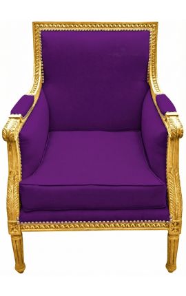 Stor Bergère stolsstol i Louis XVI-stil lila samvet och gult trä - 1