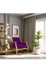 Grande bergère de style Louis XVI velours mauve et bois doré - 14
