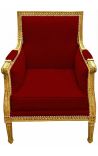 Grande bergère de style Louis XVI velours Bordeaux et bois doré - 3