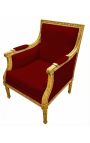 Veliki Bergère stolica Louis XVI stil burgundski baršun i pozlaćeno drvo - 12