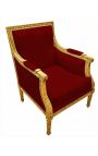 Silla grande Bergère Louis XVI estilo burdeos terciopelo y madera dorada - 13