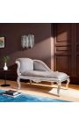 Louis XV Chaise Longue Graue Stoff und Silberholz - 12