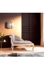 Louis XV Chaise Longue Grå Tyg och Silver Wood - 14