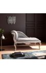 Louis XV chaise longue szürke szövet és ezüst fa - 11
