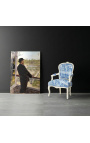 [Limited Edition] Lænestol af Louis XV Style Toile de Jouy Blue & Beige patineret træ - 13