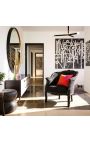 Large bergère armchair Louis XV style black velvet and black wood - 11