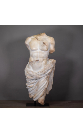 Grande sculpture de torse d'Apollon au drapé sculpté sur support métallique noir - 1