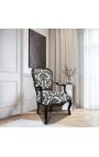 Baroka krēsls no Louis XV Stils ar melnu ziedu audumu un melnu koka