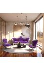 Barock Sofa Napoléon III lila Samt und Silber Holz - 2