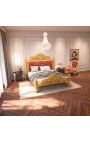 Baroque bed red "Gobelins" satine fabric and gold wood