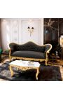 Barroco Sofa Napoléon III terciopelo negro y madera de oro - 13