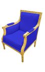 Grande bergère de style Louis XVI velours bleu et bois doré - 13