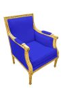 Grote Bergère armstoel Louis XVI stijl blauw velvet en gilded hout - 14