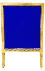 Large Bergère armchair Louis XVI style blue velvet and gilded wood - 15