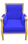 Velké Bergère sedadlo Louis XVI stylu modrý samet a zlaté dřevo - 1
