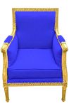 Nagy Bergère karchairLouis XVI stíluskék bársony és zsúfolt fa - 12