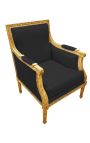Stor Bergère bænk Louis XVI stil sort fluvat og gulvet træ - 11