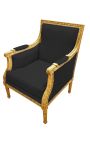 Óptimo bergère louis XVI estilo veludo preto e madeira dourada - 10