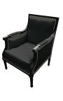 Grande bergère de style Louis XVI velours noir et bois laqué noir - 9
