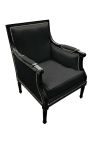 Grande bergère de style Louis XVI velours noir et bois laqué noir - 10