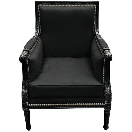 Groß Bergère sessel Louis XVI Stil schwarz Samt und schwarz Holz