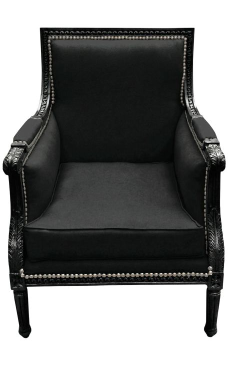 Óptimo bergère louis XVI estilo veludo preto e preto lacado madeira - 1