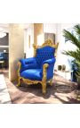 Grand Rococo Barok fauteuil blauw fluweel en verguld hout - 2