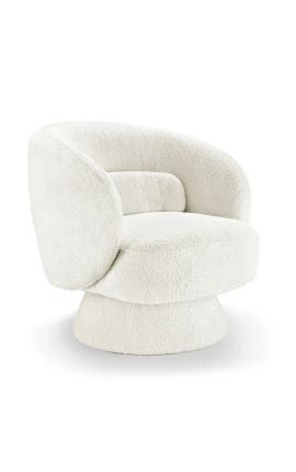 Poltrona di design JOEY degli anni '70 in tessuto bianco ricci