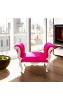 Banquette baroque de style Louis XV fuchsia et bois argent - 7