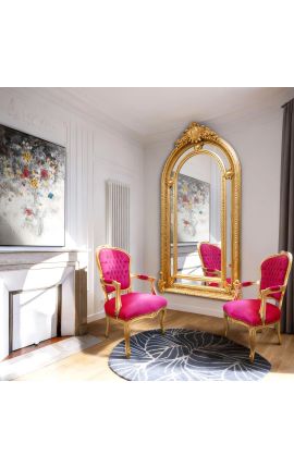 Barokke fauteuil van Louis XV Stijl fuchsia en goud hout