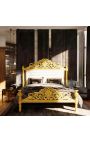 Cama barroca piel blanca con piedras preciosas y madera de oro